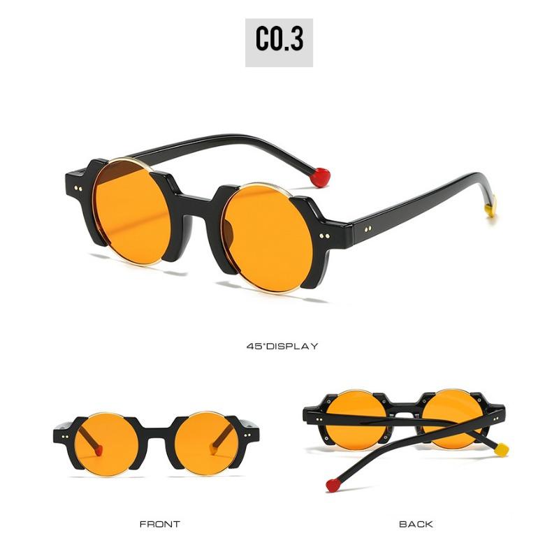 

Latest Ins Popular Stylish Round Female Punk Sunglasses Retro Rivets Male Trending Yellow Blue Sun Eyewear Gradient Sun Eyewear UV Protection 400