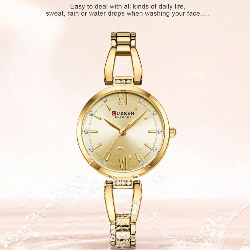 CURREN Moderne Damen-Stahlarmbanduhr mit Diamantbesatz, wasserdichte Quarz-Armbanduhr