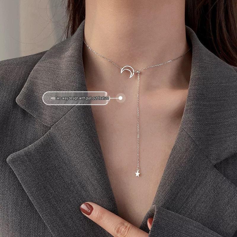 Beixi S925 Sterling Silver Moon Necklace: Women s Fashion Adjustable Clavicle Chain, Cool  Luxurious Style 925 Sterling Silver
