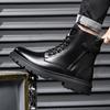 Men's shoes Martin boots Men's British style high-top locomotive boots Winter velvet knight mid-top leather boots 2025