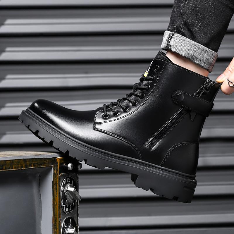 Men's shoes Martin boots Men's British style high-top locomotive boots Winter velvet knight mid-top leather boots 2025