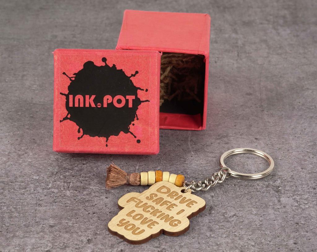 Inkdotpot Breloc Amuzant Condu în Siguranță Te Iubesc La Dracu Breloc Gravat în Lemn Amuzant Adult Sarcastic Noutate