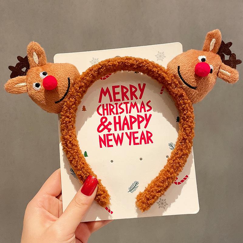 Cute Christmas Reindeer Plush Headband for Children New Year Hair Accessory and Hairpin Holiday Headwear