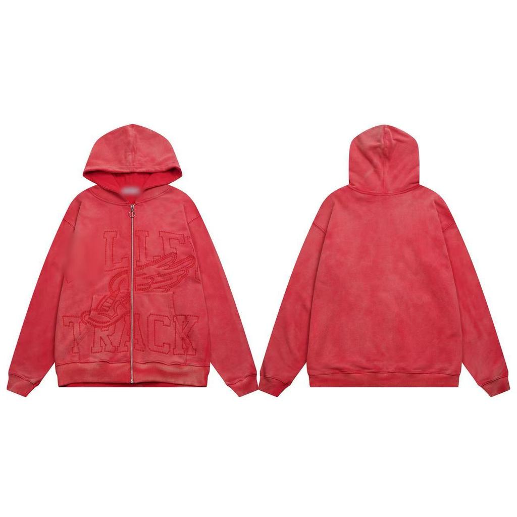25SS high quality VAL beauty high street retro washing water old white ink direct injection hoodie men and women the same sweater