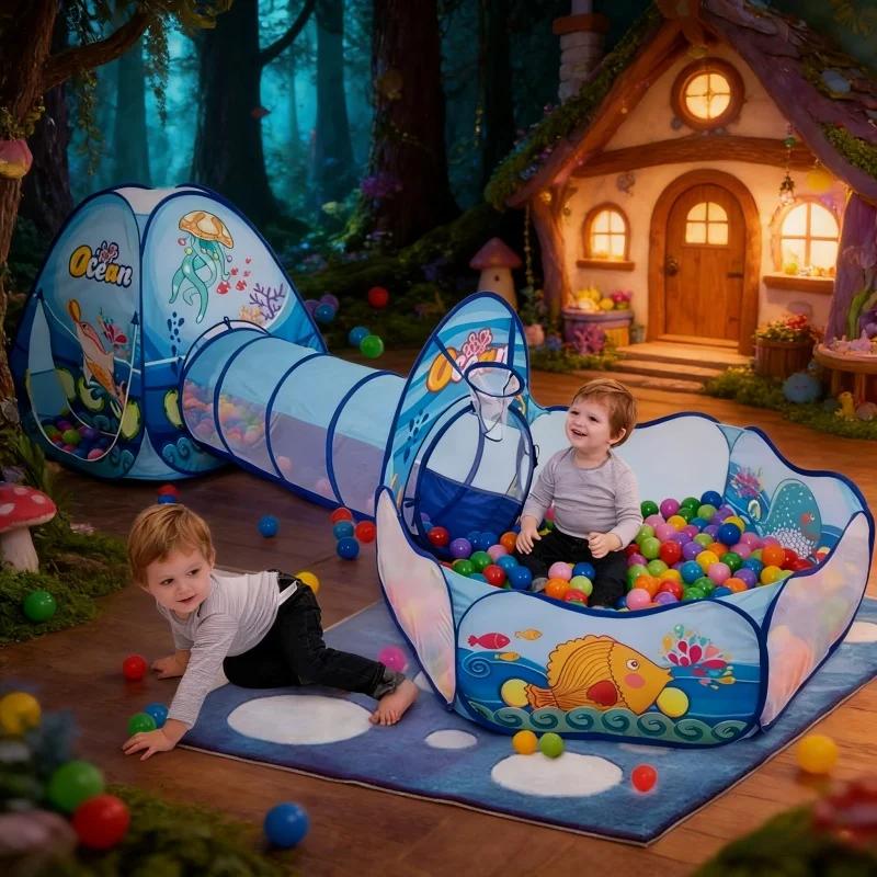 Portable 3 In 1 Kid Play Set Tent Ball Pit Crawling Tunnel Children Ball Pool Baby Balloon Playpen Yard Room Playground Gift Toy