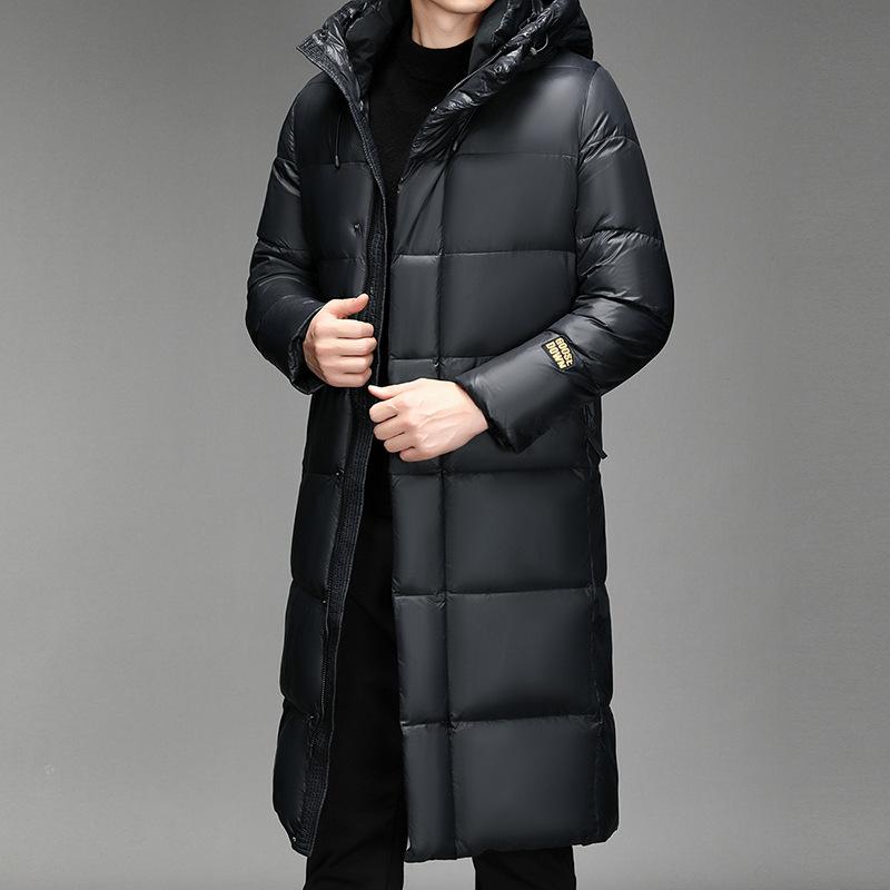 Black and Gold Long Over-knee Eight-piece Goose-velvet Jacket for Men's Plush Velvet Thickened White Goose-velvet Jacket