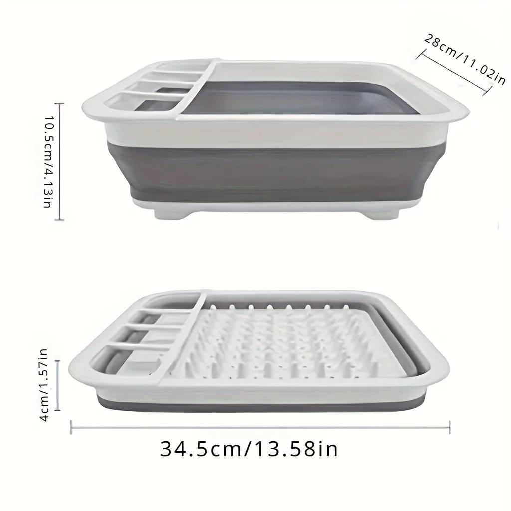 Space-Saving Collapsible Dish Drying Rack with Utensil Holder, Portable Folding Sink Drainer for Home, RV, Camping - 1pc