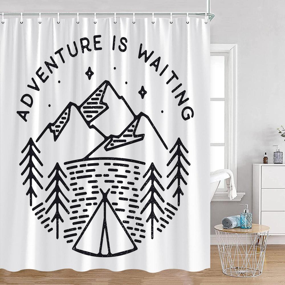 Cartoon Camper Shower Curtains Tree Camping Travel Bus Rv Bathroom Curtain Polyester Fabric Home Decoration With Hooks For Bath