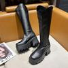 Autumn British Muffin Bottom Round Head Thick Heel Boots Women's Rear Zipper Thick Sole But Knee High Heel Fashion Boots
