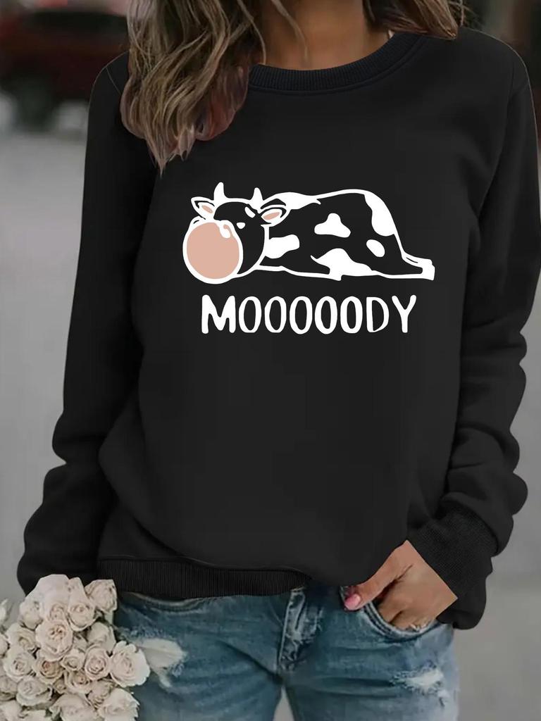 Moody Print Women's Casual Long-Sleeve Round Neck Sweatshirt Hoodie (Autumn/Winter Collection)