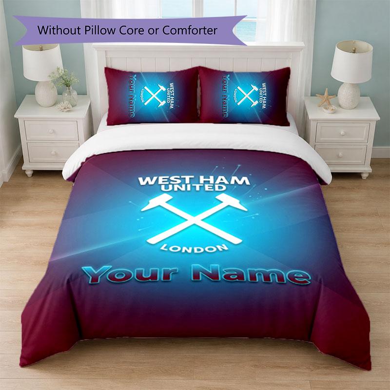Set Biancheria da Letto Personalizzato West Ham United FC Testo Nome 1 Copripiumino+2 Federe Logo Calcio Regalo Personalizzato per Occasione Speciale Decorazione Camera da Letto