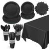 Solid Black Theme Tableware Birthday Party Disposable Cutlery Paper Napkins Cups Plates Tablecloths Fork Spoon Party Decorations