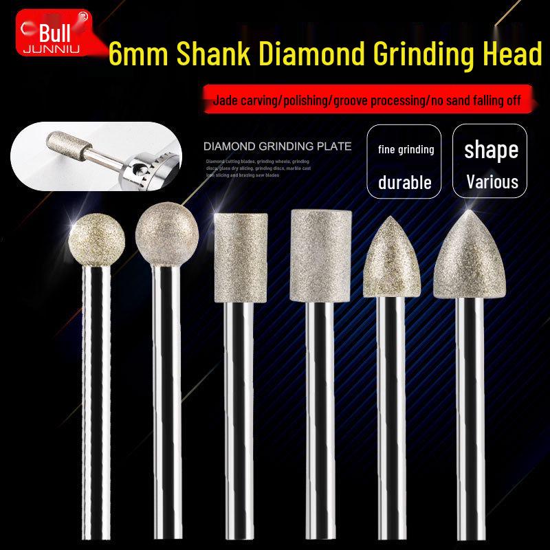 6mm Shank Diamond Grit Grinding Needle for Jade Carving and Polishing.