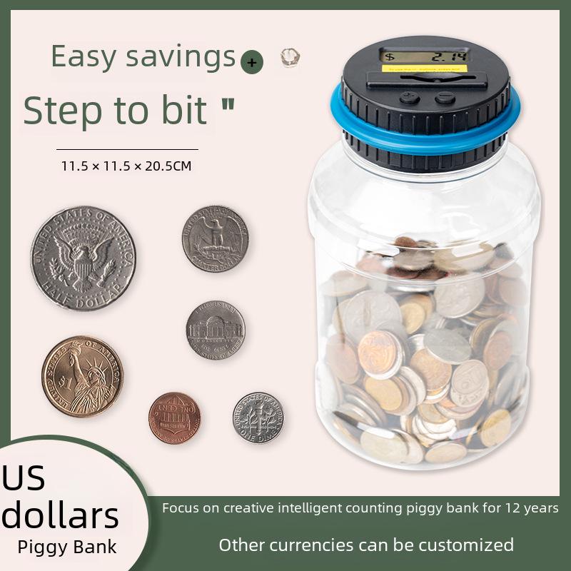 Large Capacity Coin Counting Piggy Bank (1.8L) – USD & Euro Compatible Kid's Toy