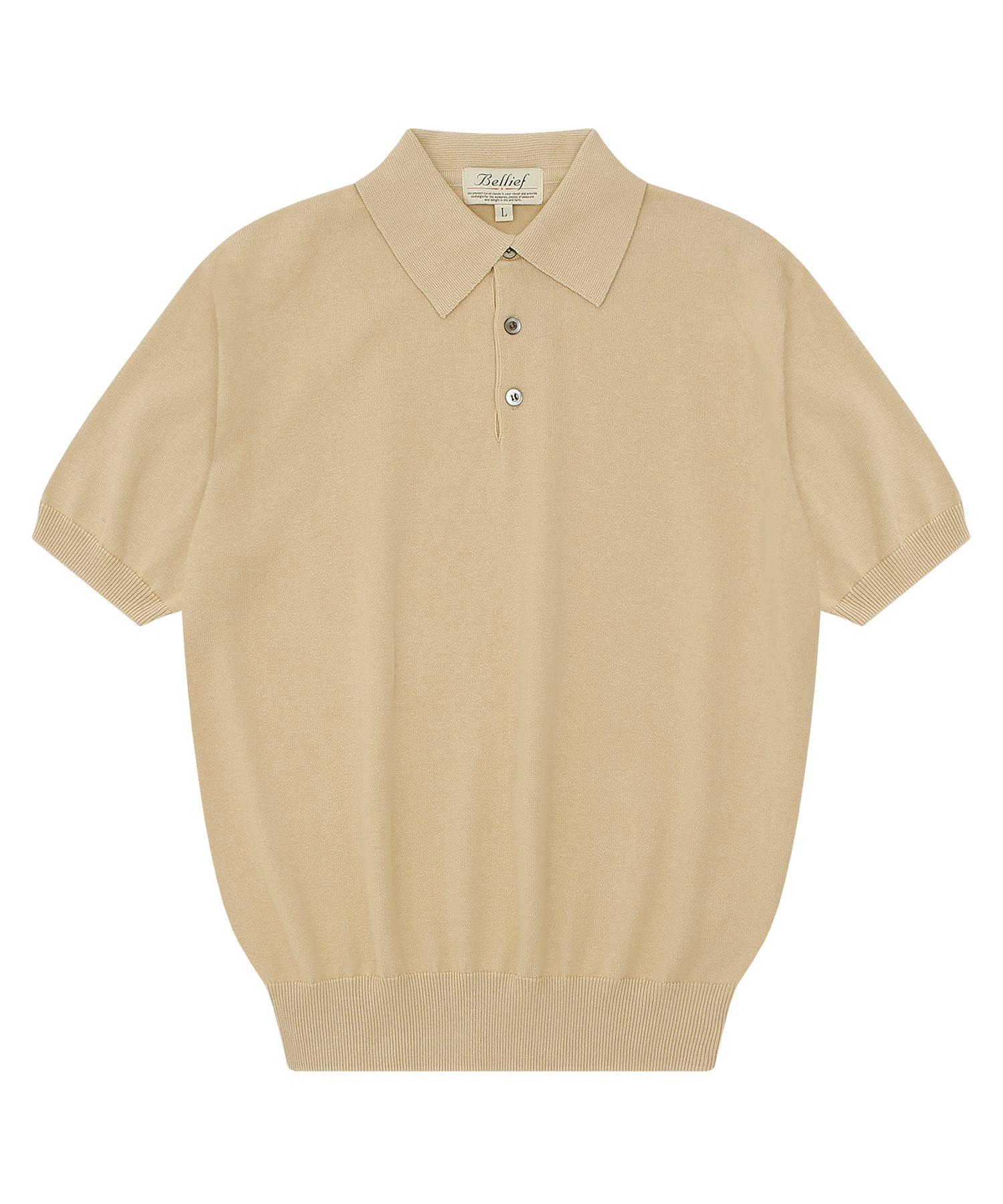 Belief Essential Short Sleeve Polo Knit (Beige) L