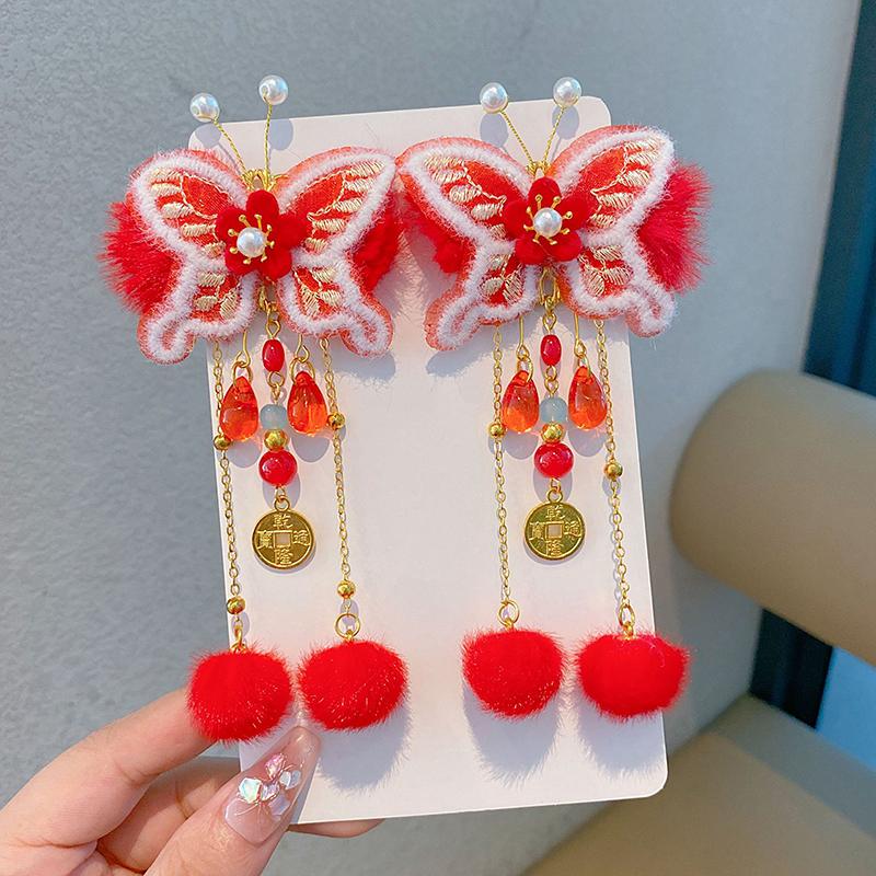 Chinese Style Children's New Year Kawaii Hair Clips Cheongsam Hanfu Hair Accessories Cosplay Hair Ball Hair Clip