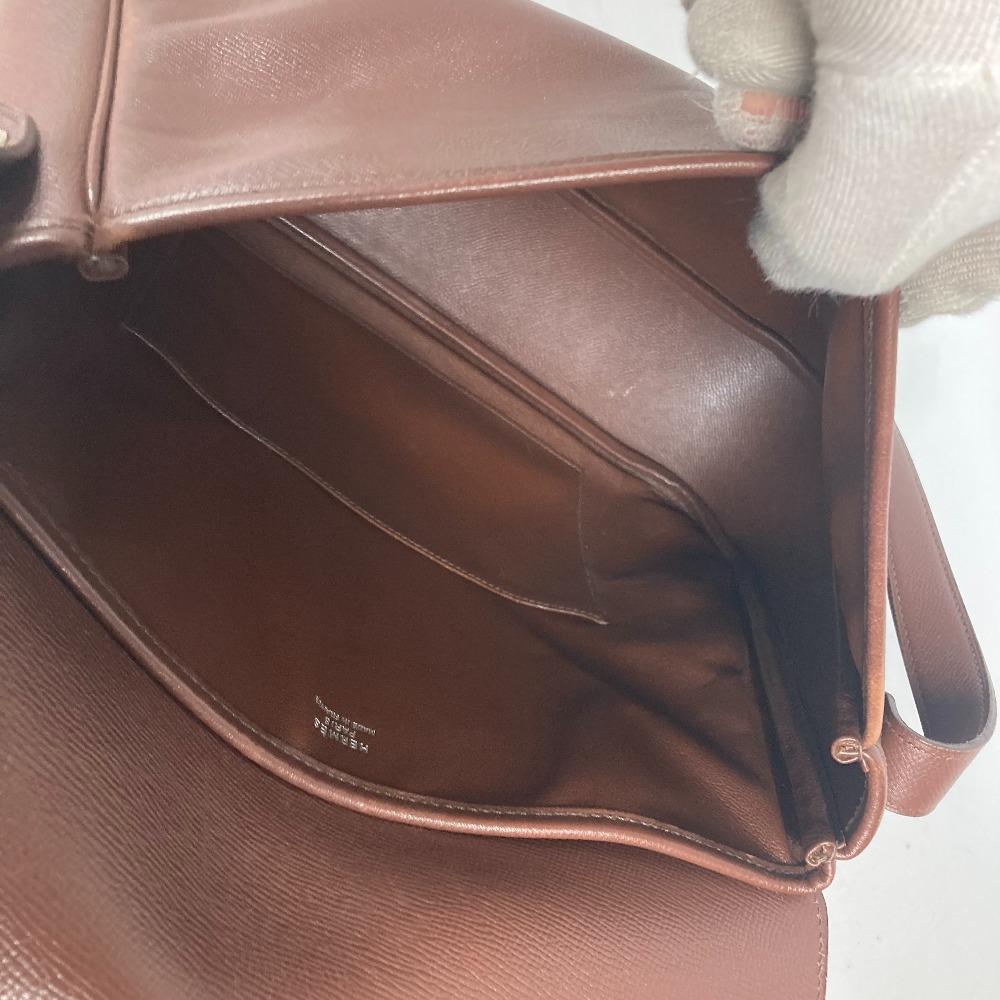 HERMES Christie Rhone bag flap Shoulder Bag Leather Brown/SilverHardware