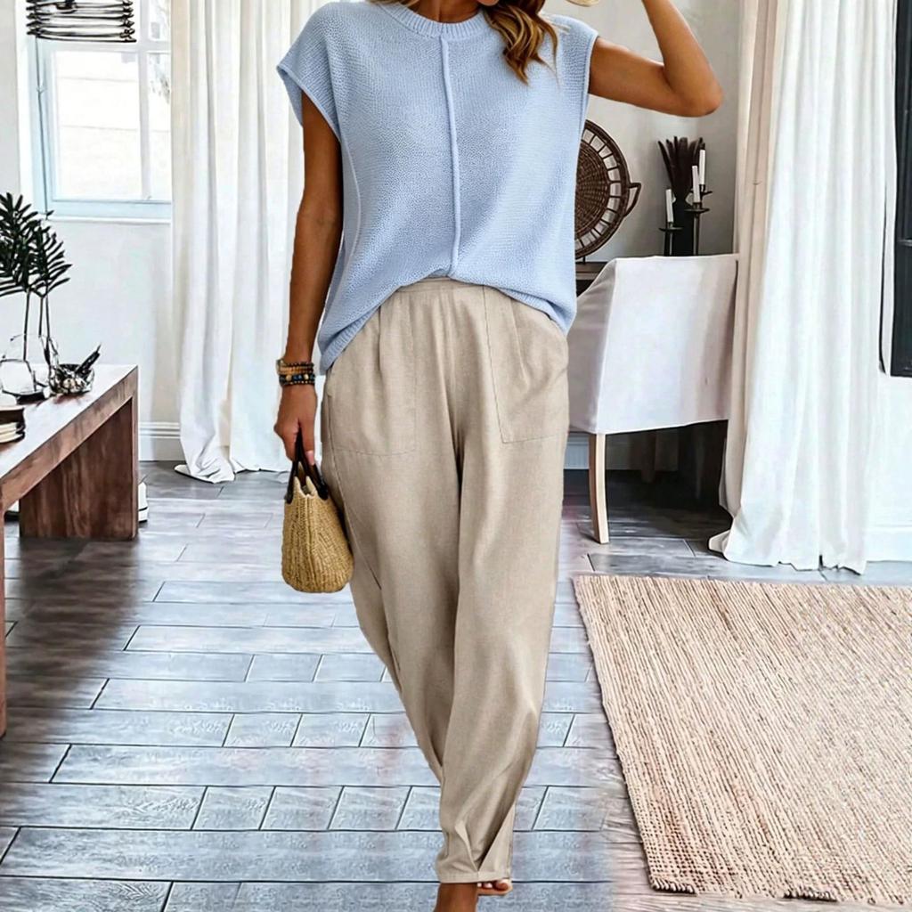 Women's Summer Round Neck Casual Short Sleeve Loose Slimming Sweater