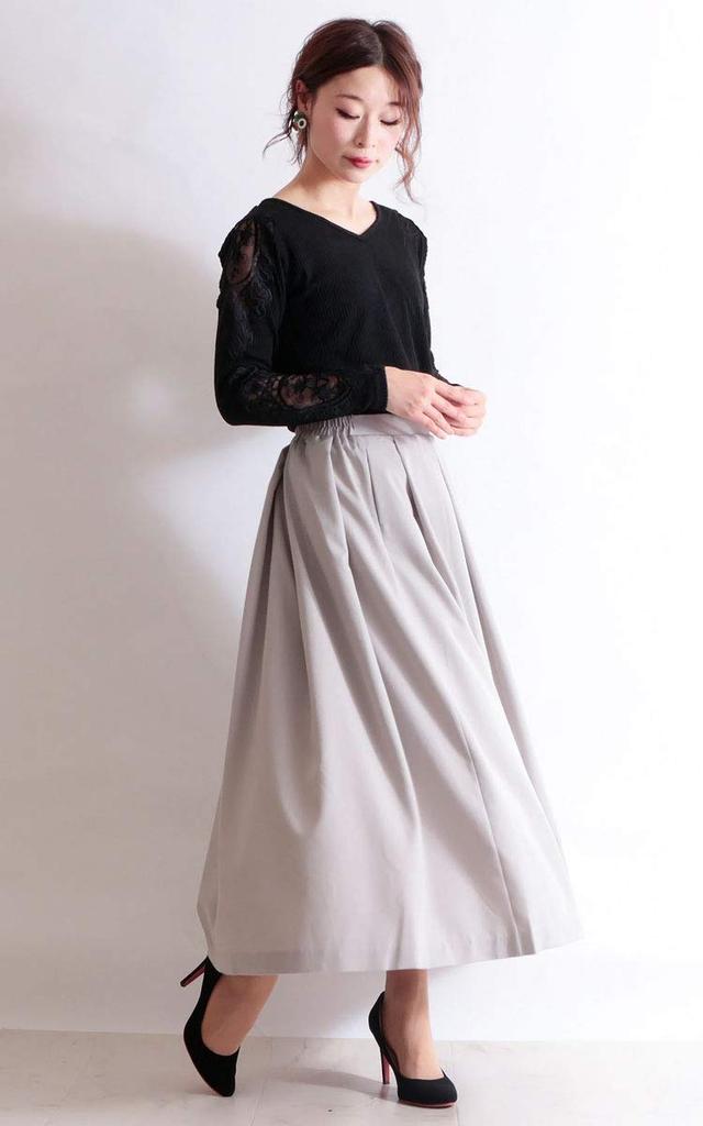 Gold Japan Plus Size Knit Ribbed Long Lace On the Size Black Women's Top, Lace, V-Neck, Sleeves, Stretch, Shoulders, Sheer, Humio-042, LL,