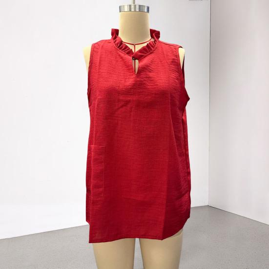Camicia da Donna Cotone Lino Vestibilità Larga Senza Maniche Scollo a V Top Traspirante Comodo Stile Casual Gilet per Lavoro Festa Vacanza Appuntamento
