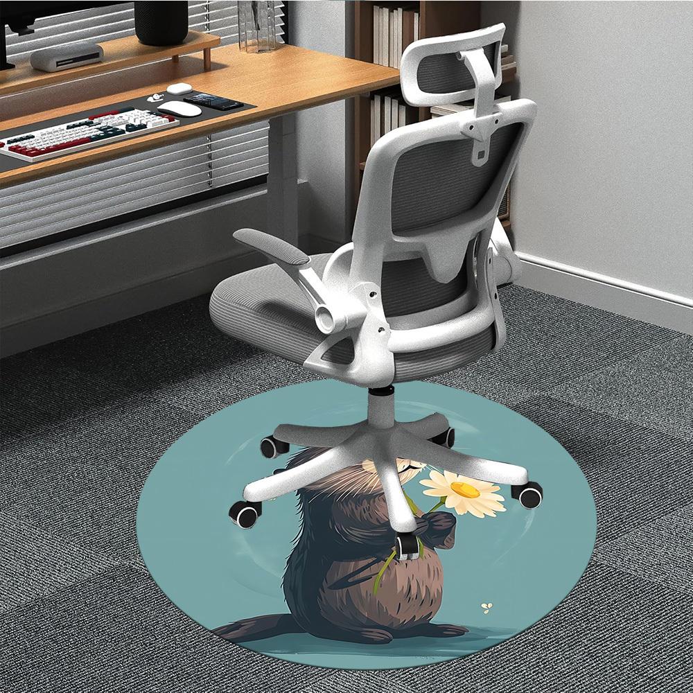 

1pc Otter Daisy Office Round Area Rug, Indoor Mat Suitable For Office, Under Office Chairs Bedroom Living Room Home Decor, Room Deco, 080 80cm by 80cm