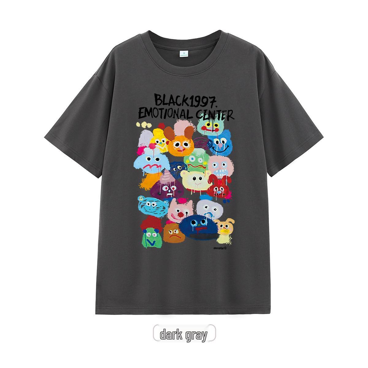 Unisex Retro Cotton Oversized T-Shirt: Trendy Hong Kong Style 3XL (156-170 jin) темно-серого