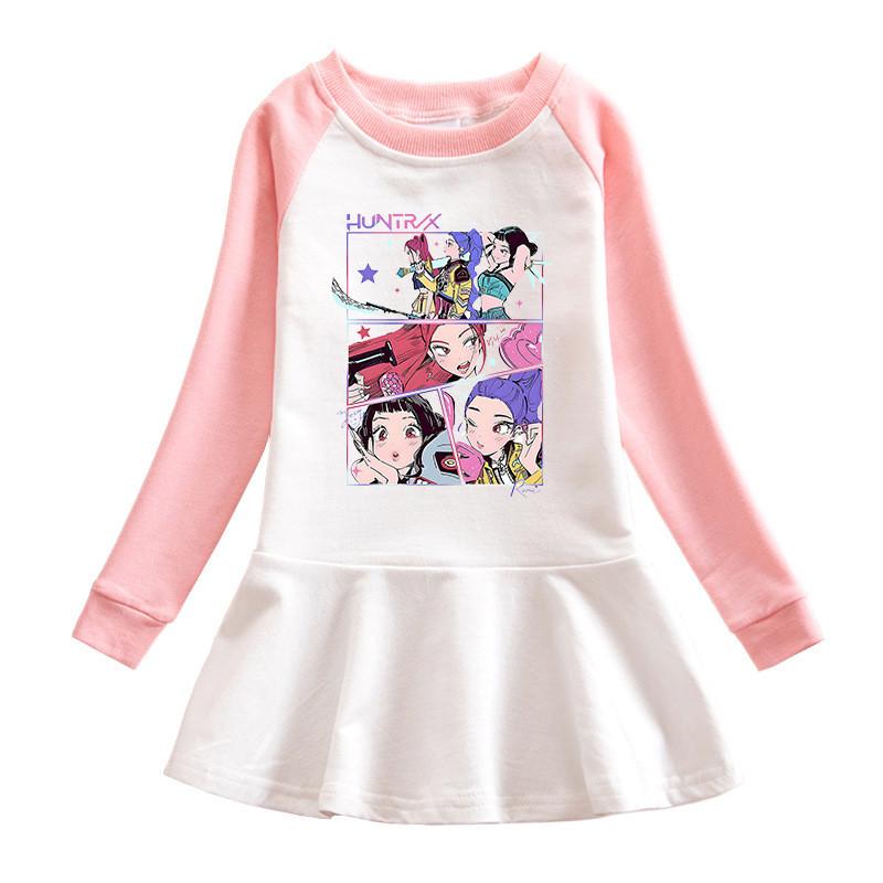 Girls Anime Kpop Rumi Zoey Mira Hunters Print Pleat Mesh Dress
