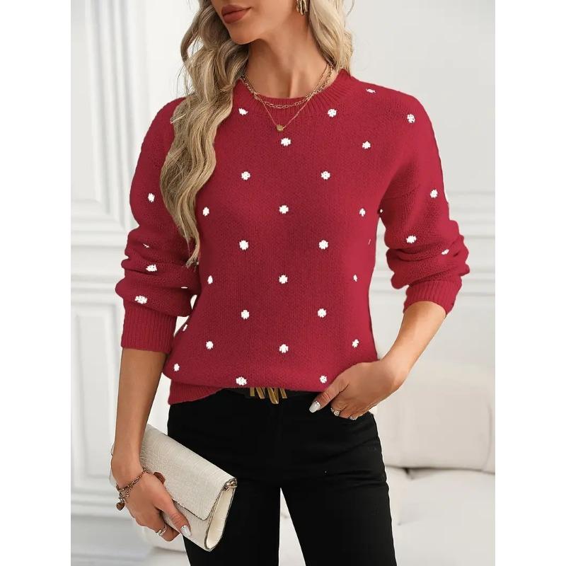 Women S Long Sleeve Pullover Knit Sweater Polka Dot Loose Fit