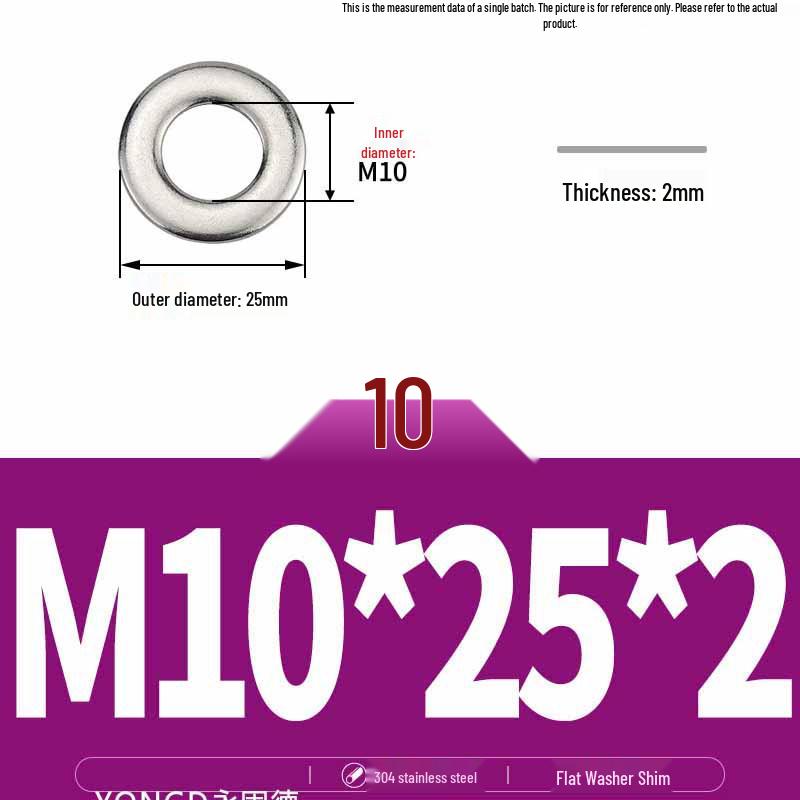 304 Stainless Steel Thickened Flat Washer / Ultra-thin Metal Gasket, Sizes M1.6-M10