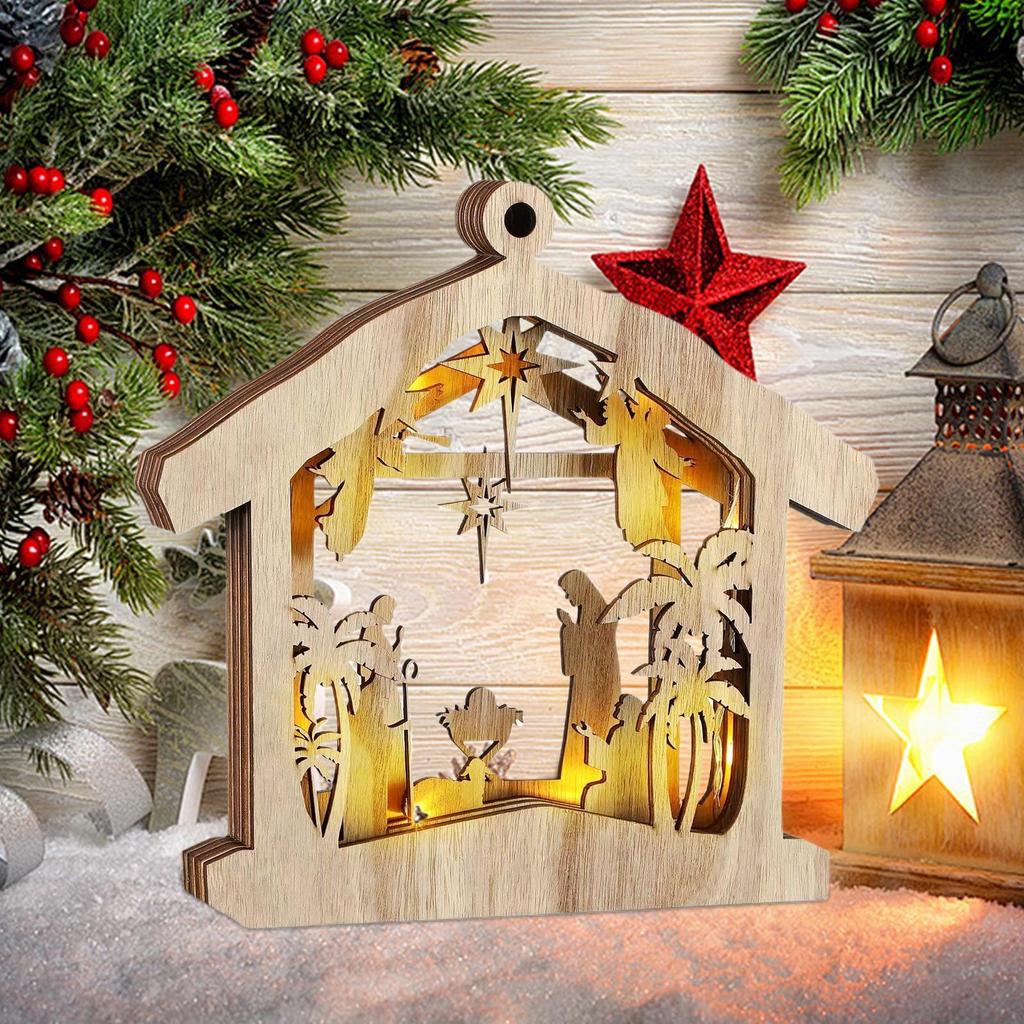 Lighted Nativity Scene Wood Religious Holy Family Statue Decor Nativity Set For Christmas For Fireplace Bedroom Office Desk