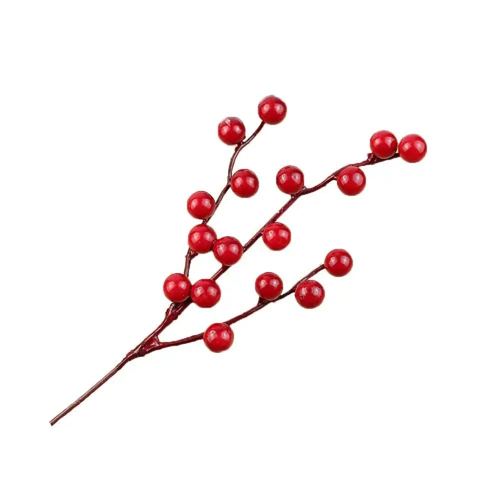 20-26cm Rotes Beeren-Bouquet Künstlicher Tannenzapfen Blumenast Weihnachtsbaumschmuck Hochzeitsfeierdekor Festliche Artikel