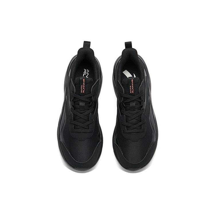 new Anta Cushioned Anti Slip Wear Resistant Breathable Lightweight Low Top Running Shoes Men's Black Mesh