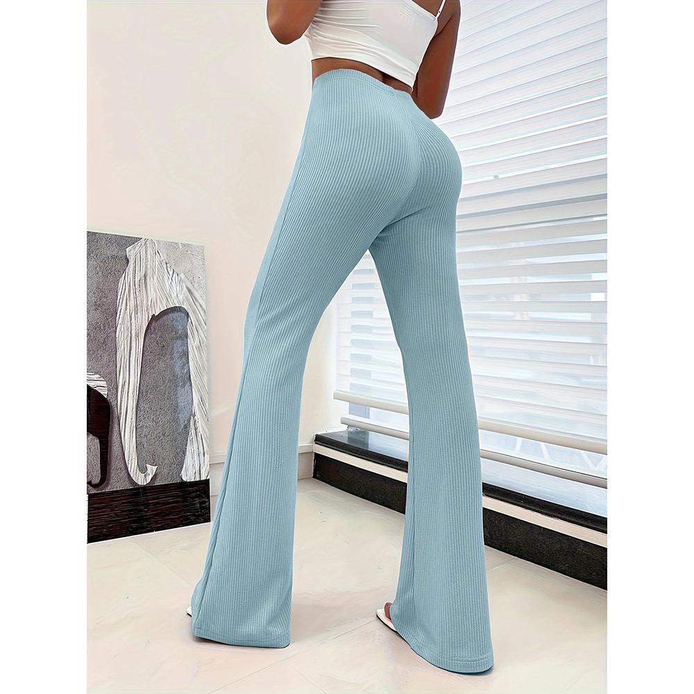 Women High Waisted Casual Yoga Pants Straight Leg Flare Comfortable Trousers Violet White Beige Blue