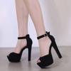Fashion Sandals Women 2024 Sexy Thick High Heel 14 CM Platform Soild Sandals One Buckle Fish Mouth Women's Shoes Back Strap Suede Mujer
