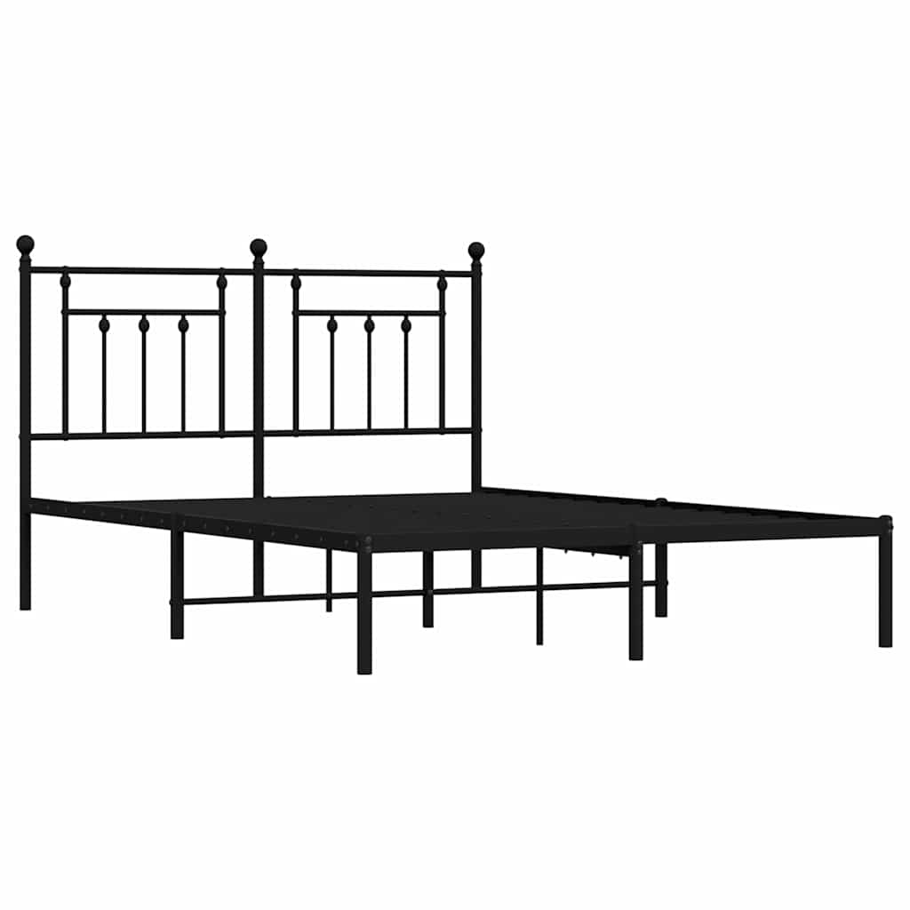 Metal Bed Frame with Headboard Black 150 X 200 Cm