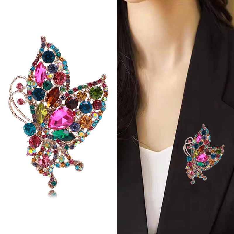 Internet Celebrity Luxury Full Diamond Butterfly Brooch Girl Cute Pin Fashion Popular Corsage Accessories