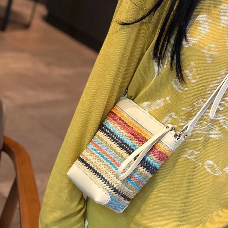 Borsa a Tracolla in Rafia e Pelle da Donna Estate 2026 - Borsa a Spalla Convertibile Trendy per Ragazza per Spiaggia e Weekend