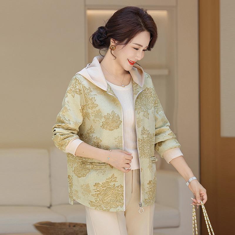 

Women s Spring & Fall Hooded Jacket for Petite Middle-aged & Elderly - New Style Casual Temperament Mother s Outerwear 4XL (136-146 jin)
