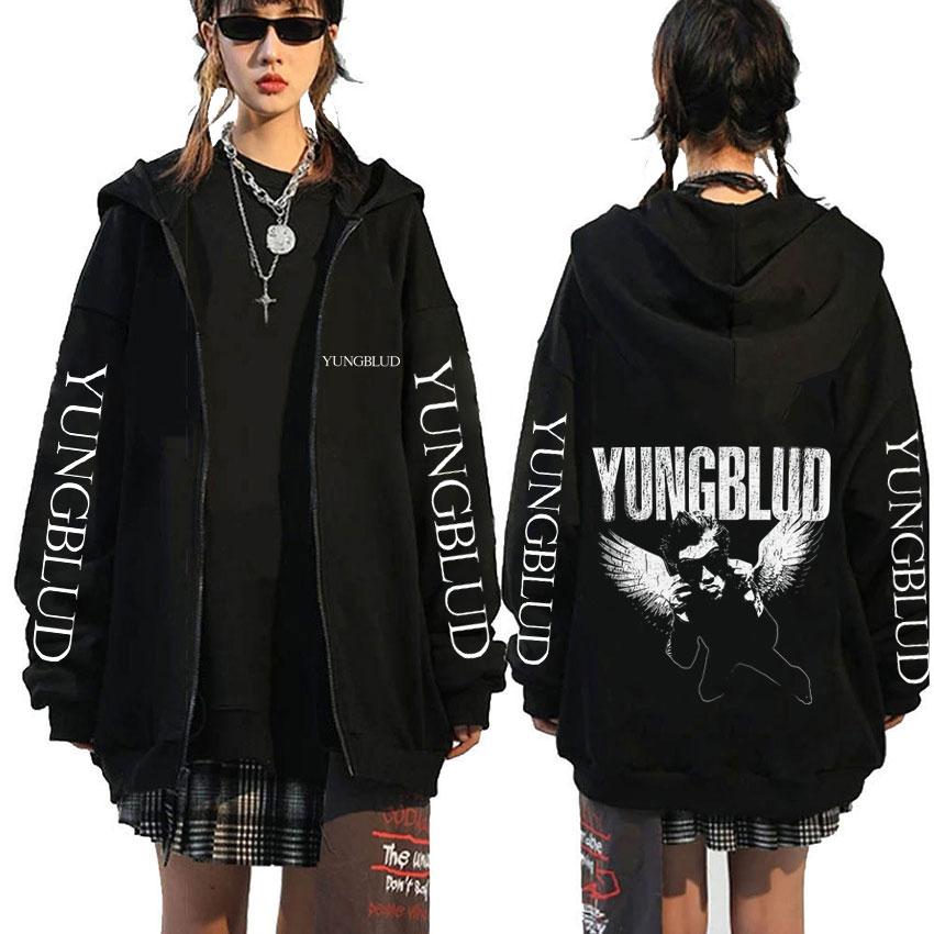 Singer Yungblud Black Hearts Club Zipper Hoodie Male Fleece Cotton Zip Up Hoodies Men Women Rock Vintage Oversized Zip Up Jacket
