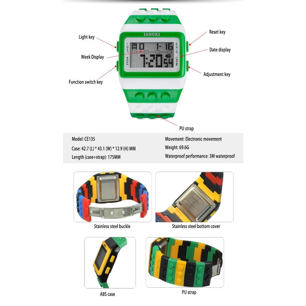 UTHAI CE145 Barevné stavebnice DIY Digitální elektronické studentské hodinky Volný čas Sport Móda Multifunkční dětské hodinky
