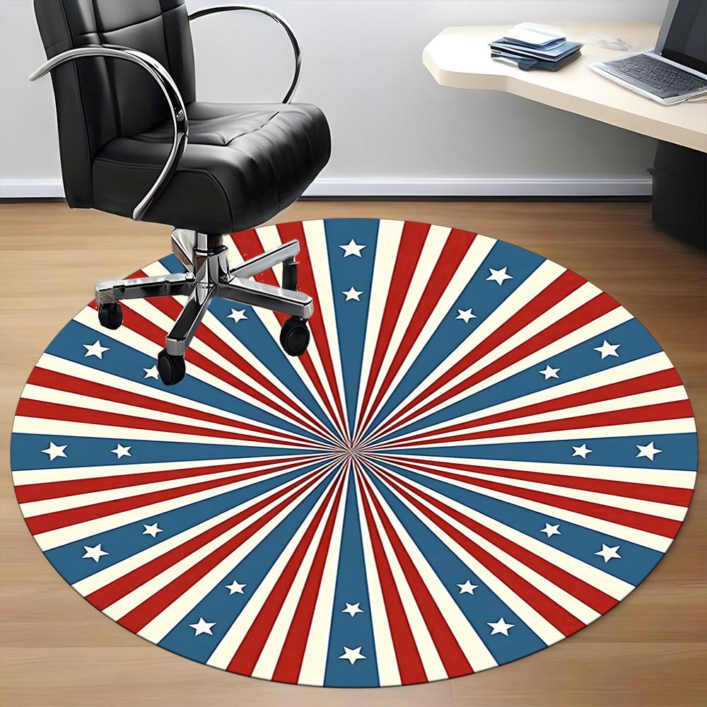 1PCStars Stripes Office Round Area Rug,  Mat Suitable For Office, Under Office Chairs Bedroom Living Room Home Decor, Room Deco