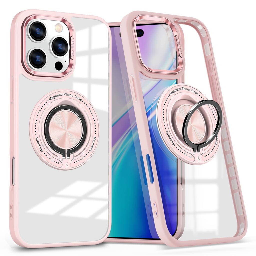 For iPhone 16 Pro Max Case Magnetic Ring Holder Kickstand PC+TPU Phone Cover