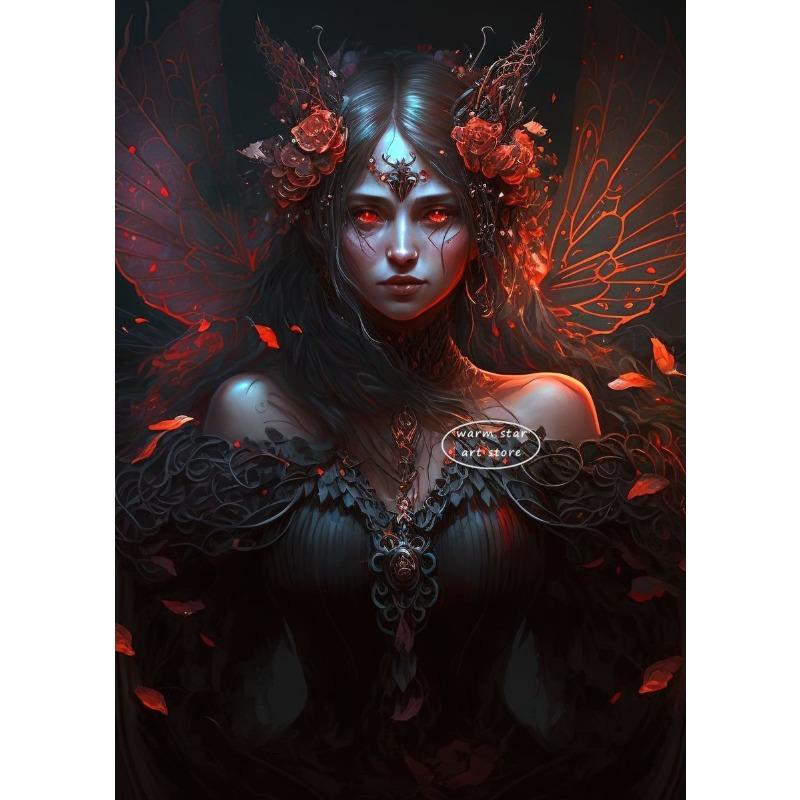 Dark Gothic Fairy Elf Fairy Underwater Mystical Fairy Flower Wing Poster and Print Canvas Painting Wall Art Pictures Home Decor
