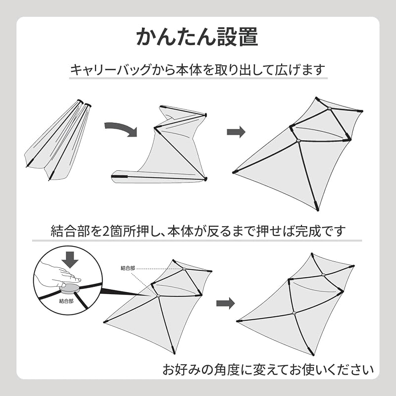 [Campers Collection Yamazen] Simple Sunshade Attachment Tarp that unfolds like an umbrella, 272cm wide x 120cm high, Gray AT-2(GY)