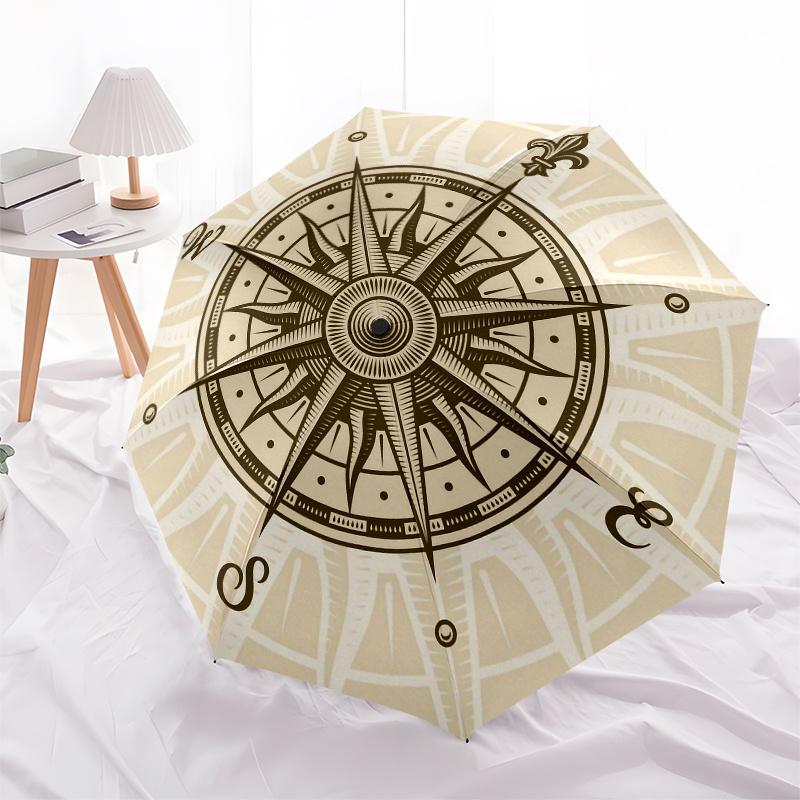 Compass Rose-themed, Eight-ribbed, Self-folding Umbrella Is Suitable for Everyday Outdoor Use and Is An Ideal Gift for Friends and Family, A