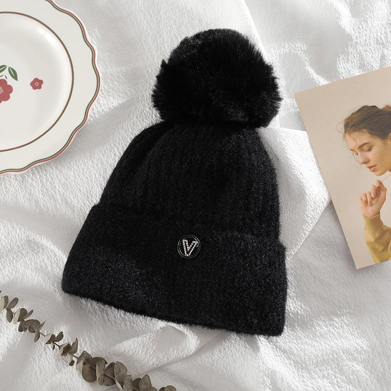 

Женские шапки с бархатной подкладкой, теплые вязаные шапки, имитация норки, корейская версия, однотонная шерстяная шапка, шапка от холода one size