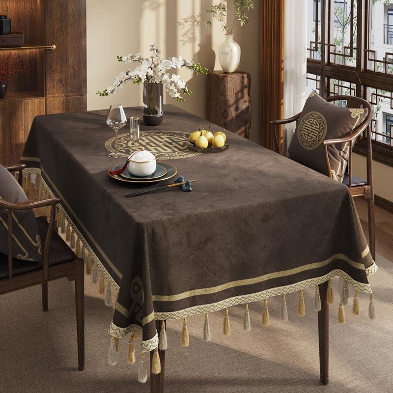 Zen Tablecloth Light Luxury High-End Dining Table Tablecloth Classical Chinese Style Rectangular Dust-Proof Cover Coffee Table Cloth