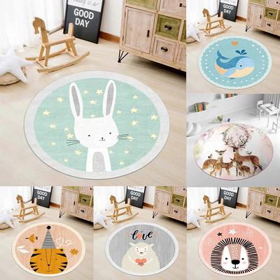 Alfombra Redonda con Lindo Patrón de Animales con Diseños de Conejo León Tigre Ballena Oveja Alfombra de Piso para Decoración de Habitación Infantil Añadiendo Encanto Juguetón