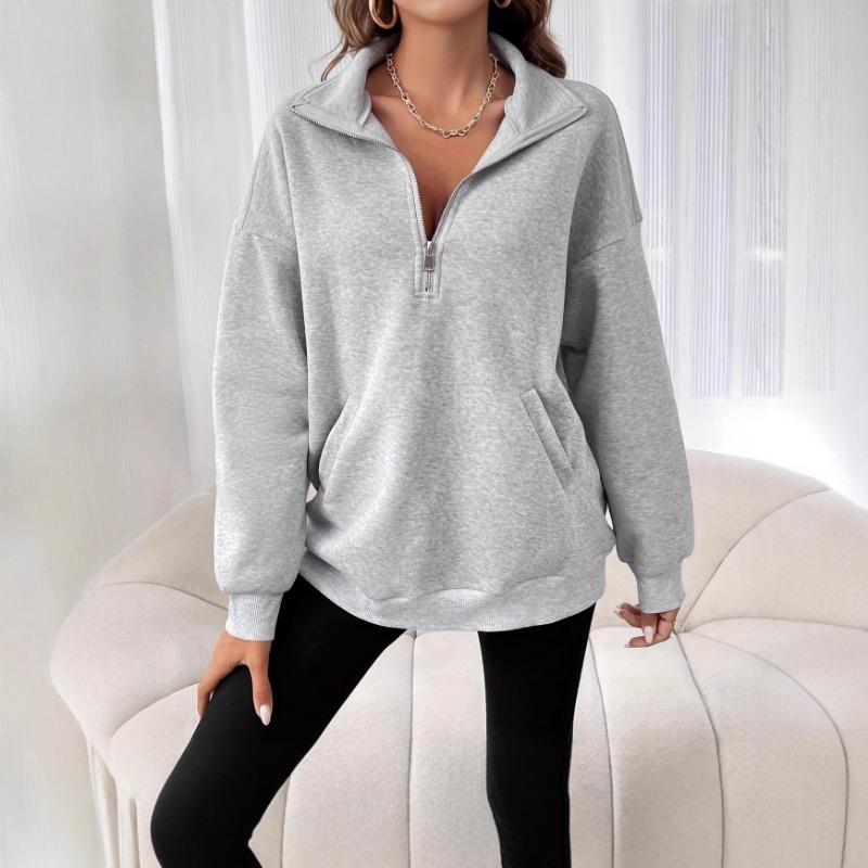 Women S Loose Fit Half Zip Long Sleeve Solid Color Casual Sweatshirt