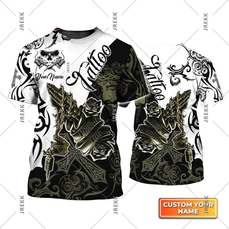 

Tattoo Artist Work T-shirt Men s Clothing Round Neck Black White Design Short Sleeve T-shirts DIY Custom Name Trend Uniform Tee kids(160)